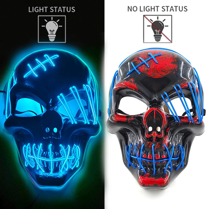 Halloween Skull Skeleton Head Headwear Horror Party Mask Light up in the Dark Night Disguise Glowing Purge Mask for Halloween