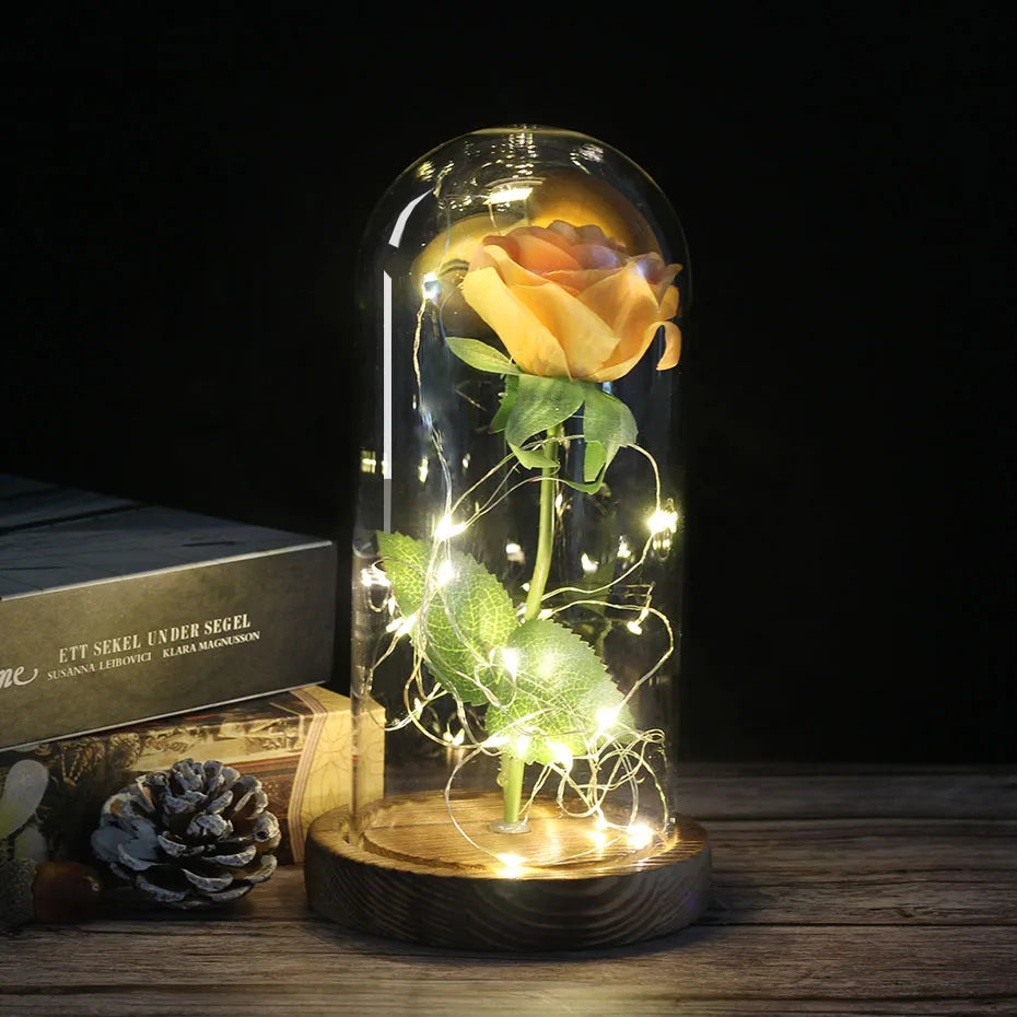 Beauty and the Beast Rose Rose in LED Glass Dome Forever Rose Red Rose Valentine'S Day Mother'S Day Special Romantic Gift