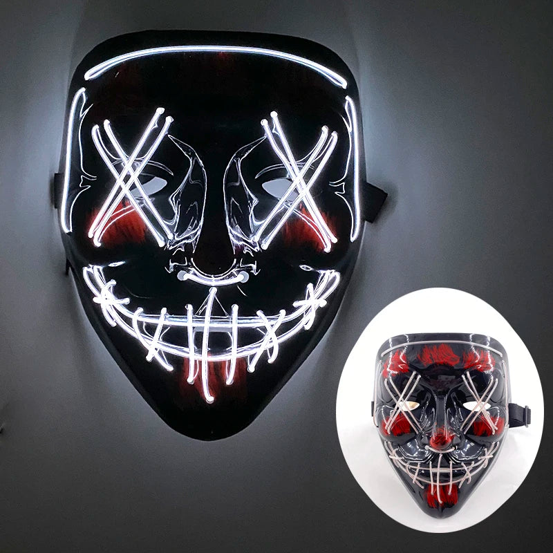 Halloween Skull Skeleton Head Headwear Horror Party Mask Light up in the Dark Night Disguise Glowing Purge Mask for Halloween